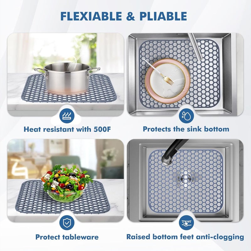 Bestjing 2 Pack 13.7"x 11.7" Silicone Kitchen Sink Protector Mat - Kitchen Grid Accessory, Non-Slip Heat Resistant Sink Grid Dry Mat for Bottom of Porcelain Stainless Steel, Dishwasher Safe - Image 4